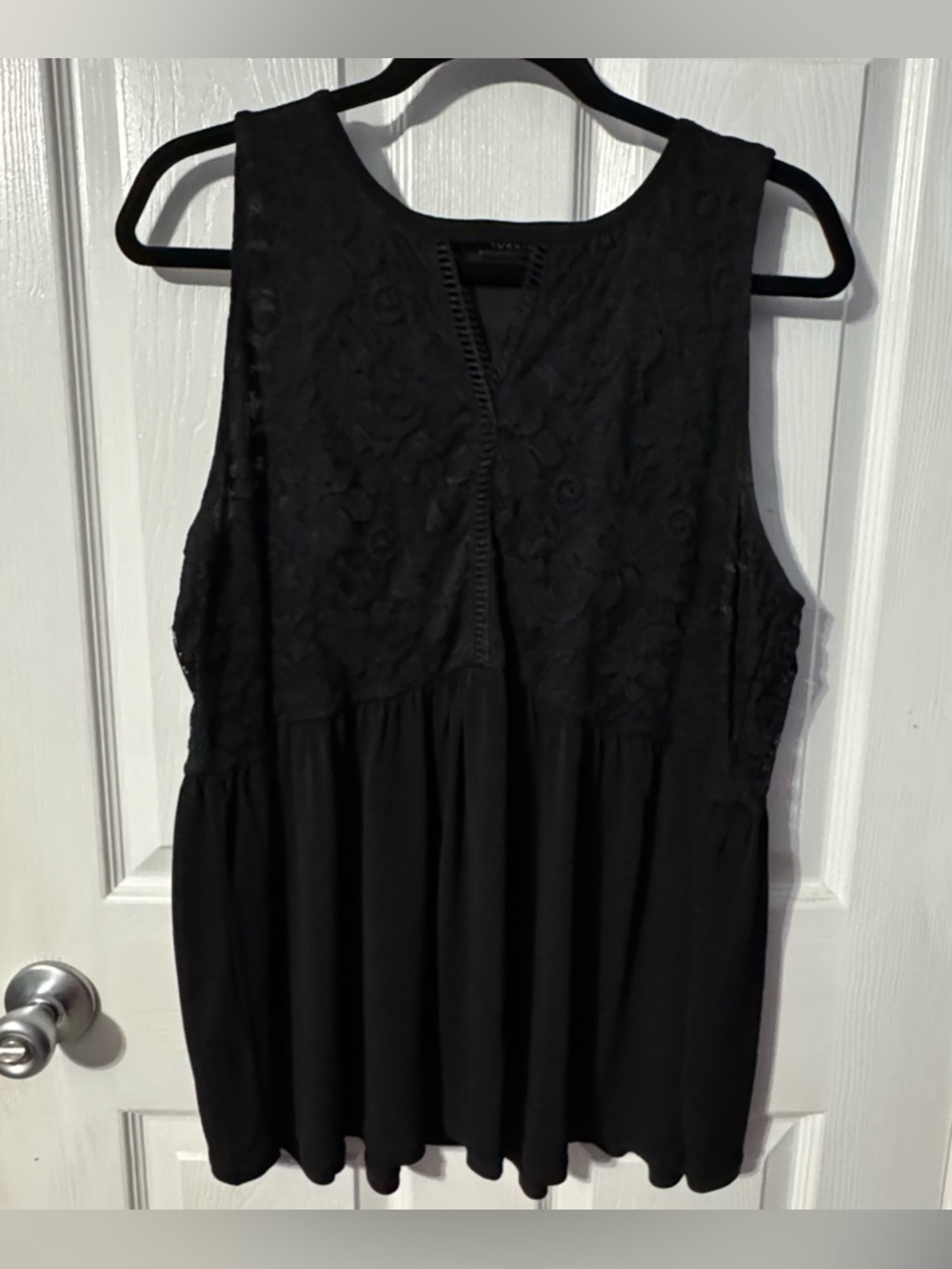 Mini studio knit crew neck keyhole lace babydoll tank